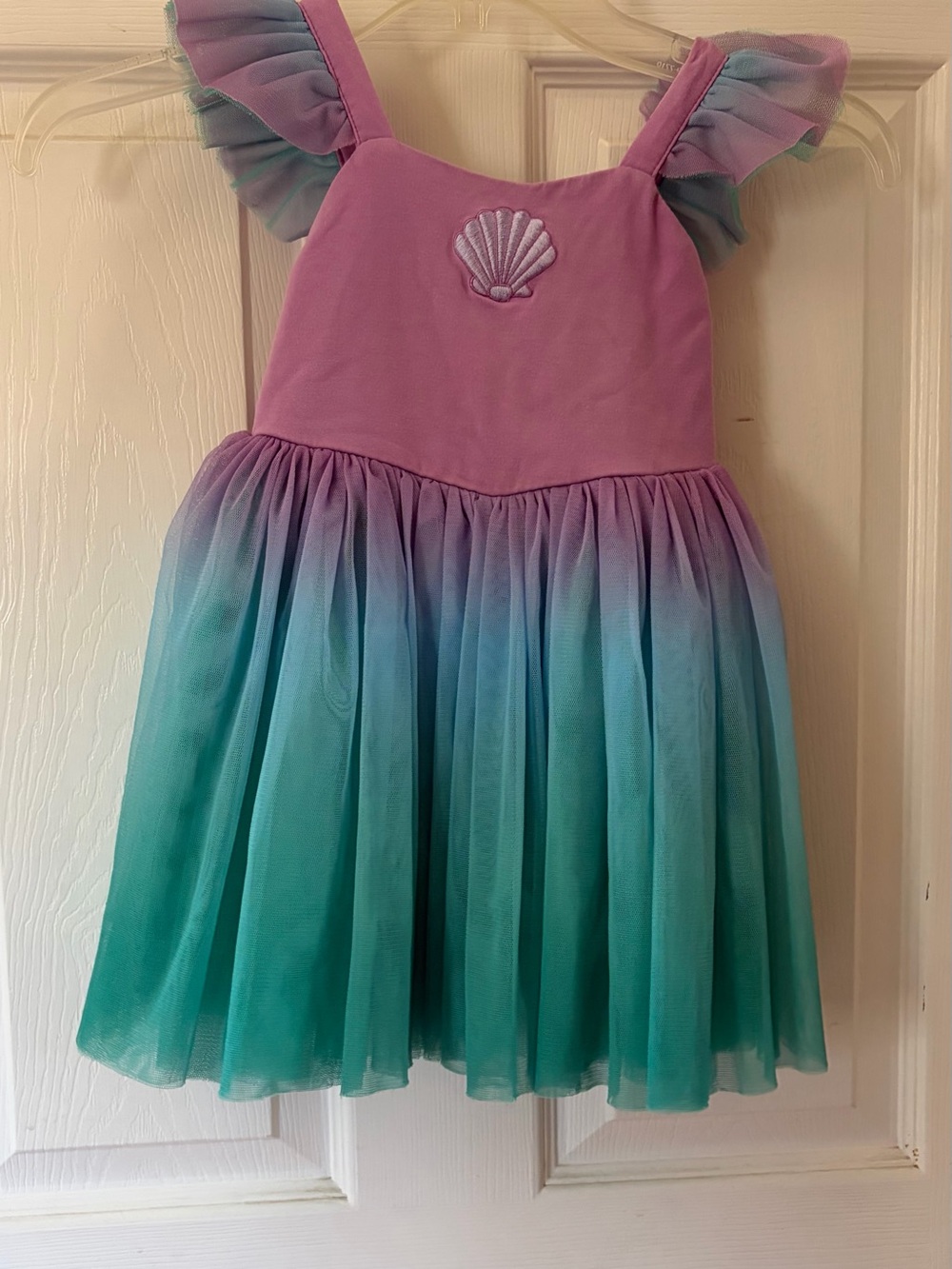 Girls Purple to Teal Ombre Mermaid Dress with Shell Accent